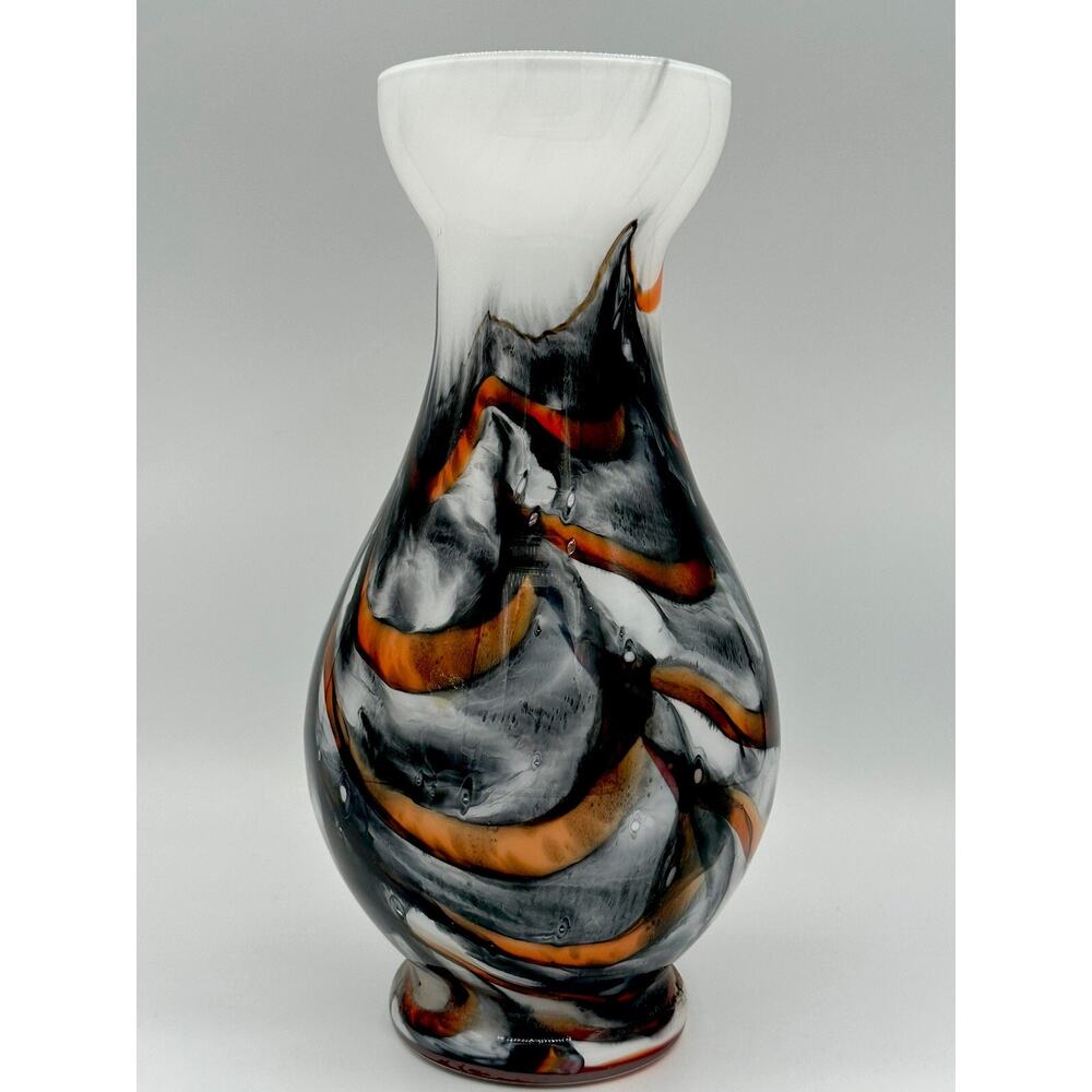 Opaline Empoli VASE by Carlo Moretti Italy Glass White Opal and Orange 10.5”
